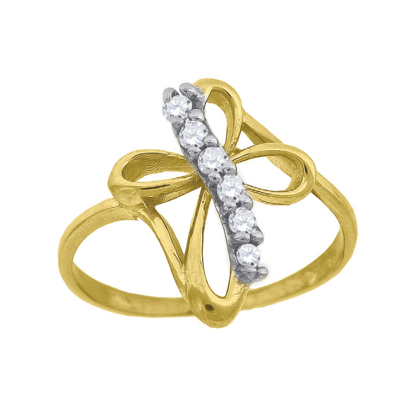 14kt Two-tone Gold Womens Cubic Zirconia Infinity Cross Band Ring
