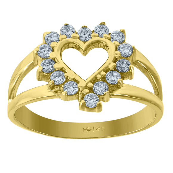 14kt Yellow Gold Womens CZ Heart SZ7 Band Ring