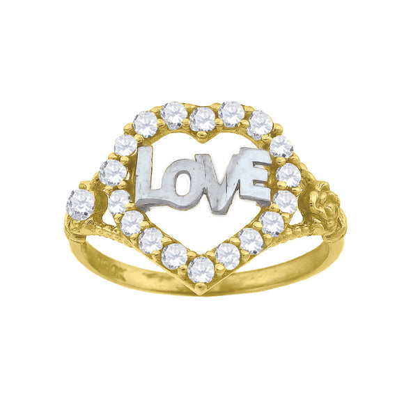 14kt Two-tone Gold Womens Cubic Zirconia Love Heart Band Ring