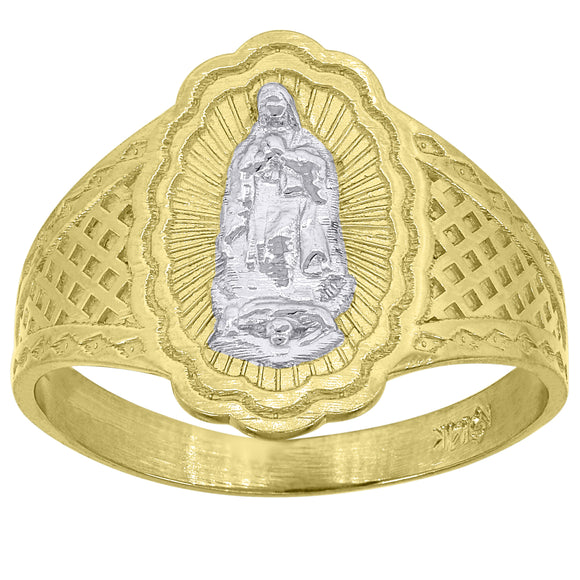 14kt Gold Womens Two-tone Guadalupe Marry Oval SZ7 Religious Band Ring