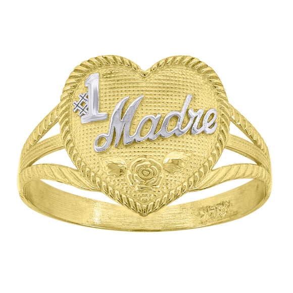 14kt Gold Womens Two-tone No. 1 Madre Mom SZ7 Heart Band Ring