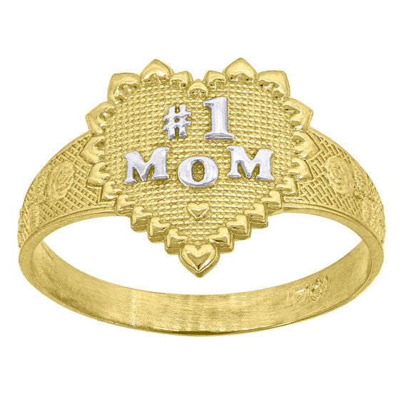 14kt Gold Womens Two-tone No. 1 Mom Madre SZ7 Heart Band Ring