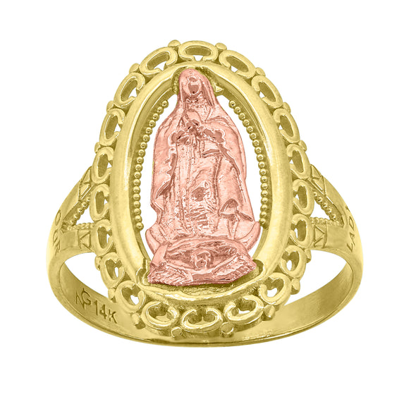 14kt Gold Womens Two-tone Guadalupe Mary Oval Head SZ7 Religious Band Ring