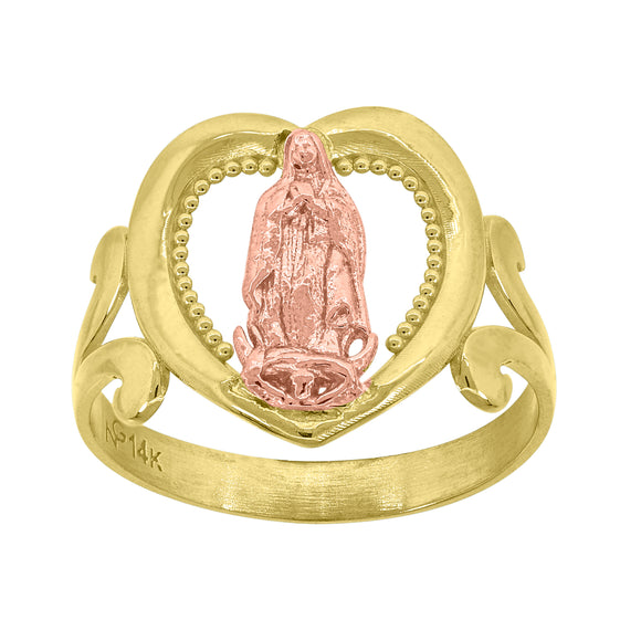 14kt Gold Womens Two-tone Guadalupe Mary Heart SZ7 Religious Band Ring