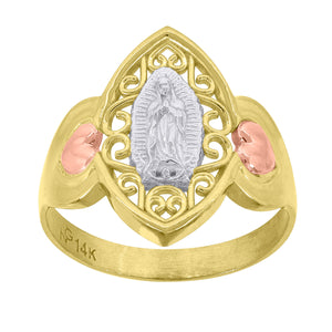 14kt Gold Womens Tri-color Guadalupe Mary Heart SZ7 Religious Band Ring