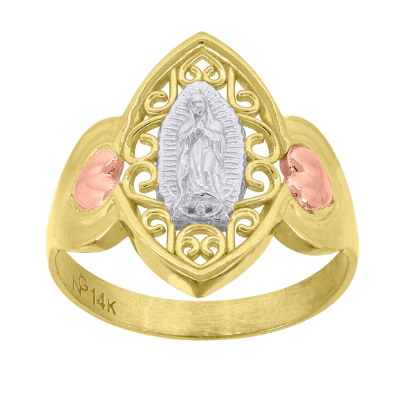 14kt Gold Womens Tri-color Guadalupe Mary Heart SZ7 Religious Band Ring