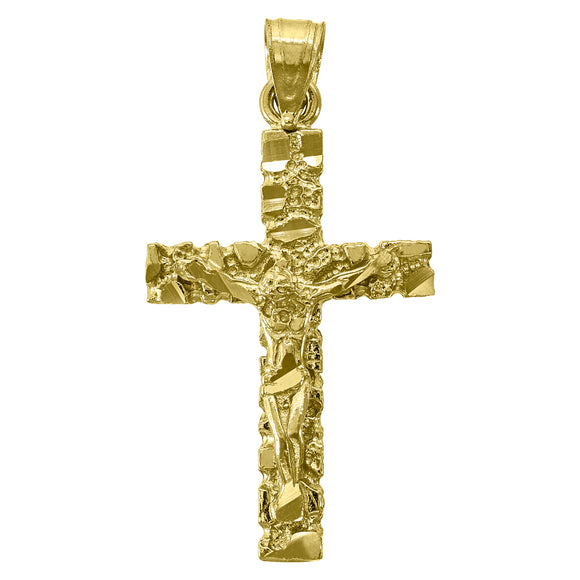 14kt Yellow Gold Womens Diamond-cut Nugget Latin Cross Crucifix Ht:32.8mm Religious Pendant Charm