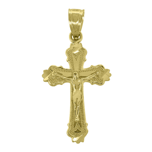 14kt Yellow Gold Unisex Diamond-cut Cross Crucifix Religious Charm Pendant