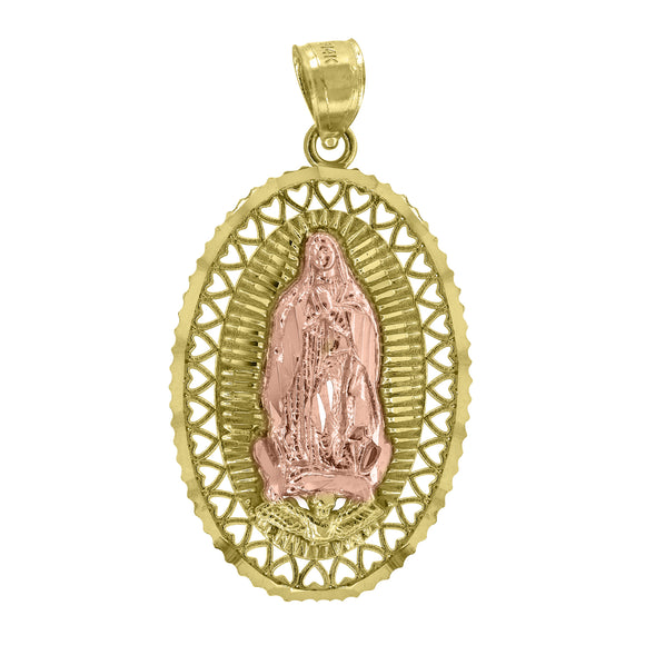 14kt Gold Unisex Two-tone Mary Guadalupe Oval Religious Pendant Charm