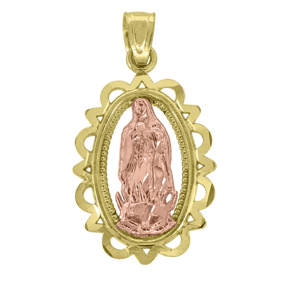 14kt Gold Unisex Two-tone Guadalupe Mary Oval Religious Ht:23.9mm Pendant Charm