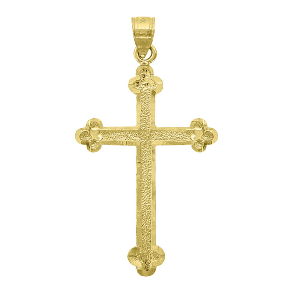 14kt Yellow Gold Womens Diamond-cut Textured Budded Cross Religious Pendant Charm