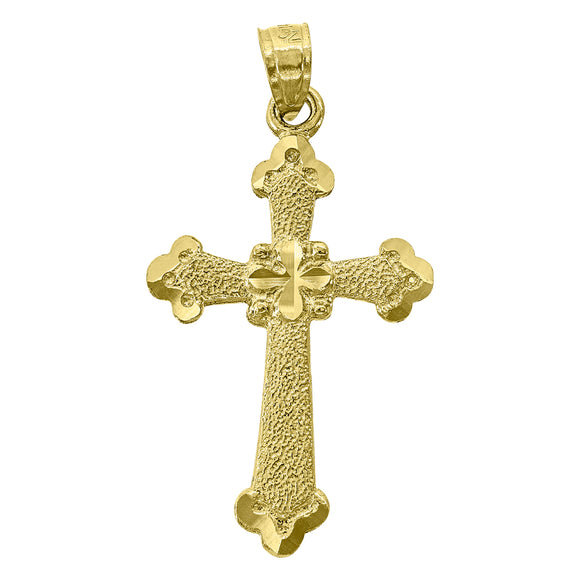 14kt Yellow Gold Unisex Diamond-cut Textured Cross Ht:29.1mm Religious Pendant Charm