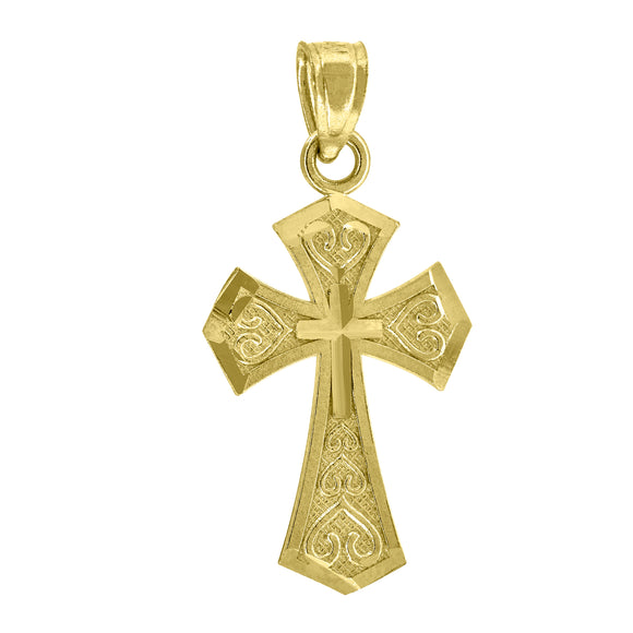 14kt Yellow Gold Unisex Diamond-cut Cross Ht:25.4mm Religious Pendant Charm