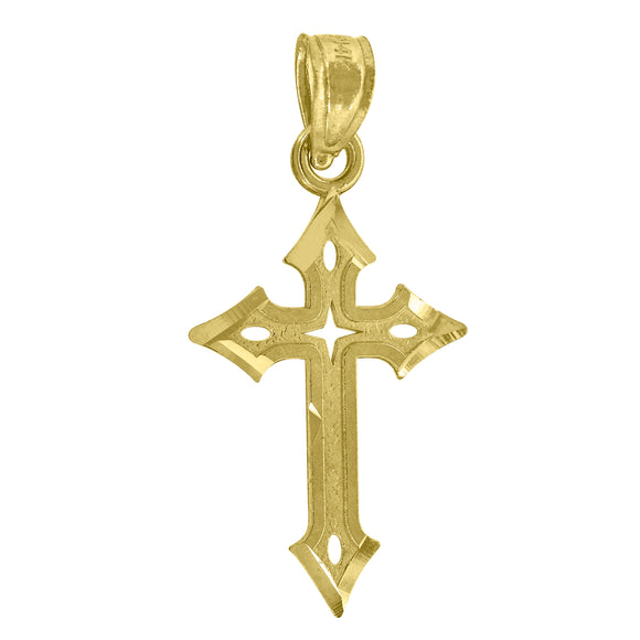 14kt Yellow Gold Unisex Diamond-cut Cross Religious Pendant Charm
