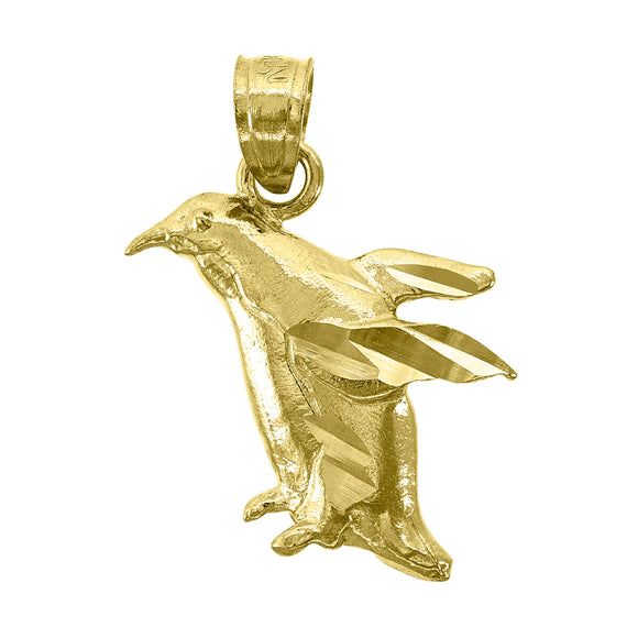 14kt Yellow Gold Unisex Diamond-cut Penguin Bird Ht:20.3mm Pendant Charm