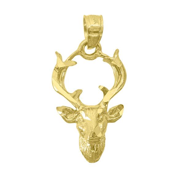 14kt Yellow Gold Unisex Diamond-cut Deer Animal Ht:22.5mm Pendant Charm