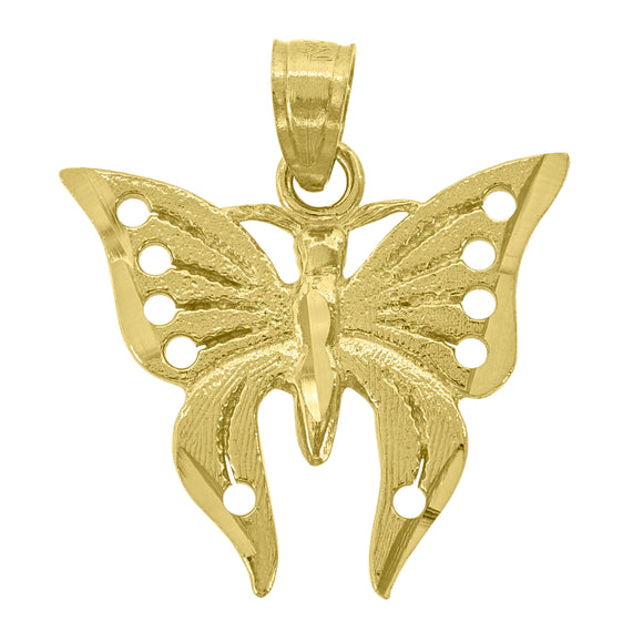 14kt Yellow Gold Womens Diamond-cut Butterfly Insect Pendant Charm