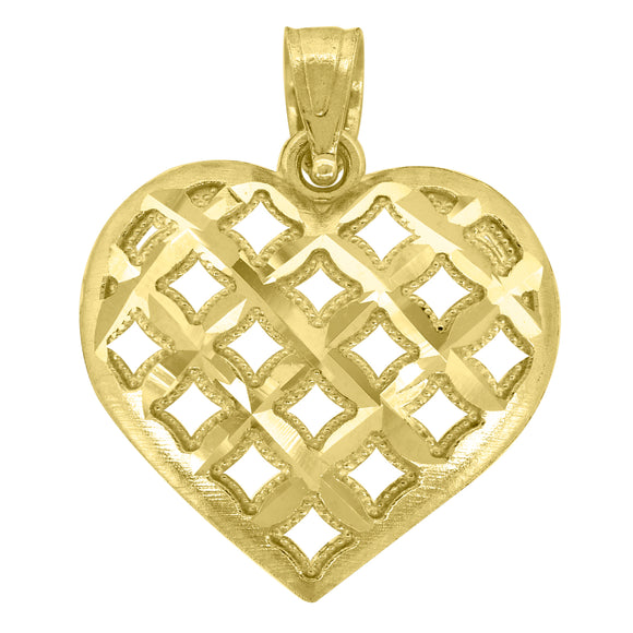 14kt Yellow Gold Womens Diamond-cut Heart Ht:21mm Pendant Charm
