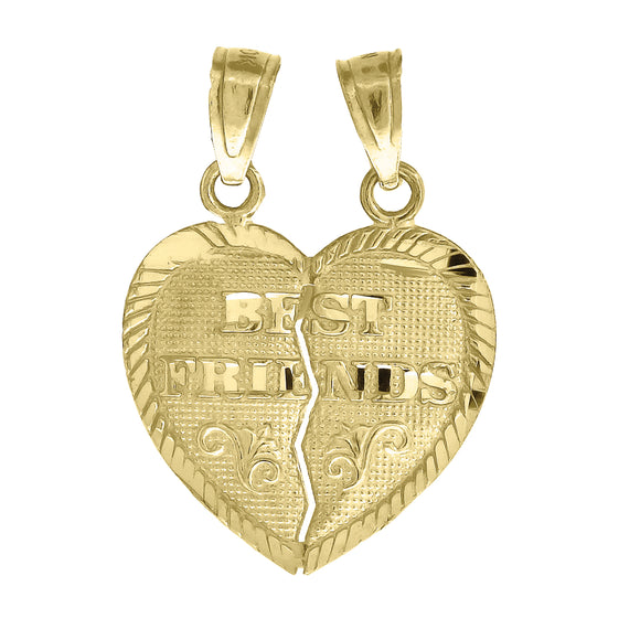 14kt Yellow Gold Womens Diamond-cut Best Friends Heart Ht:22.3mm Pendant Charm