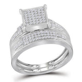 10kt White Gold His Hers Round Diamond Cluster Matching Wedding Set 1/2 Cttw
