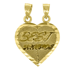 14kt Yellow Gold Unisex Diamond-cut Best Friends Broken Heart Pendant Charm
