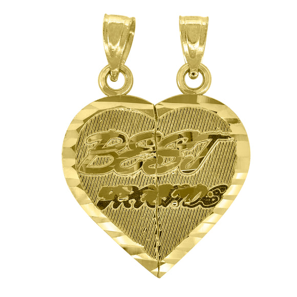 14kt Yellow Gold Unisex Diamond-cut Best Friends Broken Heart Pendant Charm