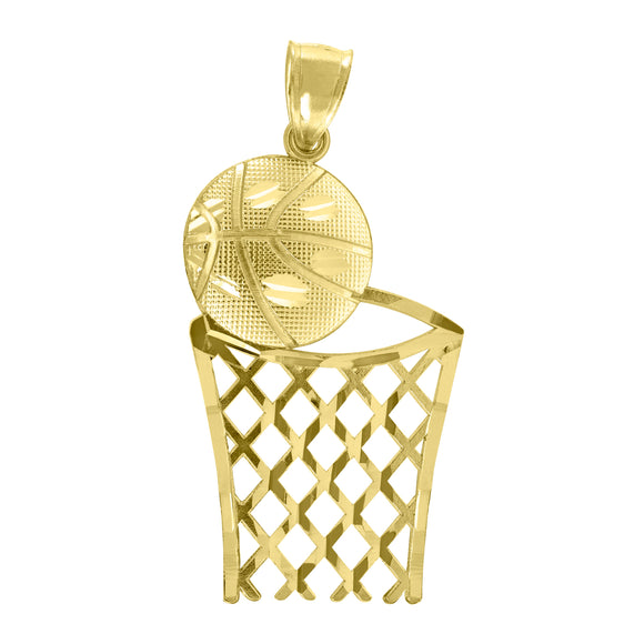 14kt Yellow Gold Unisex Diamond-cut Basket Ball Sports Pendant Charm