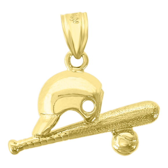 14kt Yellow Gold Mens Baseball Helmet Bat Ball Sports Pendant Charm