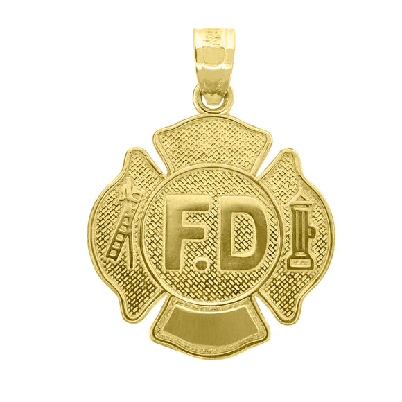 14kt Yellow Gold Unisex FD Badge Pendant Charm