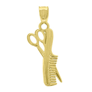 14kt Yellow Gold Unisex Comb Scissors Pendant Charm