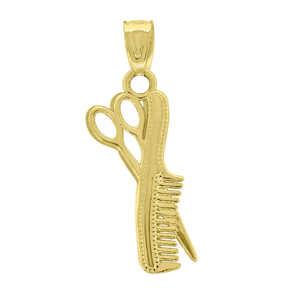 14kt Yellow Gold Unisex Comb Scissors Pendant Charm