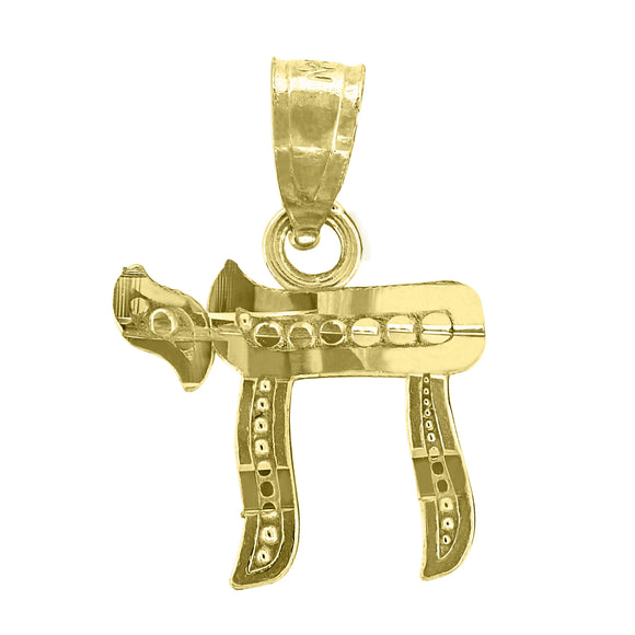 14kt Yellow Gold Unisex Diamond-cut Chi Pendant Charm