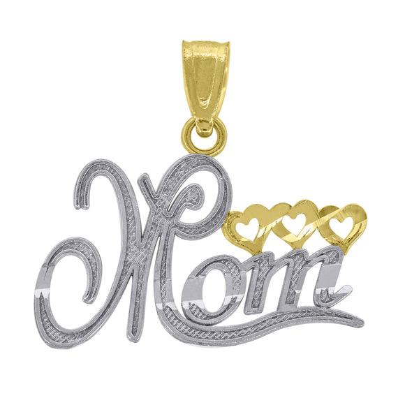 14kt Gold Womens Two-tone Diamond-cut Mom Heart Ht:18.4mm Pendant Charm