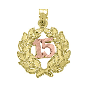 14kt Gold Womens Two-tone 15 Anos Quinceanera Pendant Charm