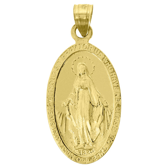 14kt Yellow Gold Unisex Mary Pray for Us Oval Religious Ht:31.5mm Pendant Charm