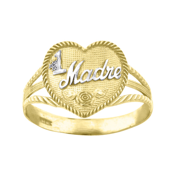 10kt Gold Womens Two-tone #1 Mom Heart Band Ring