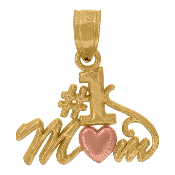 10kt Gold Two-tone Diamond-cut Womens Heart No.1 Ht:16.4mm x W:14.7mm Mom Charm Pendant