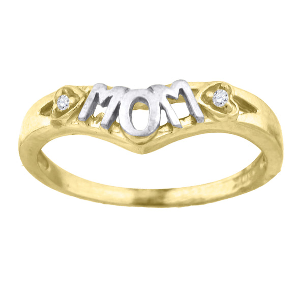 10kt Gold Womens Two-tone CZ Heart Mom Band Ring