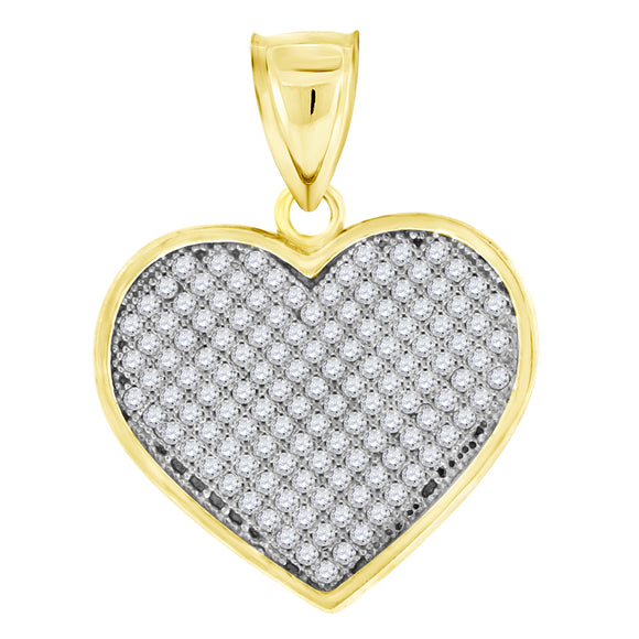 10kt Two-tone Gold Womens Cubic Zirconia Cubic-zirconia Love Heart Charm Pendant