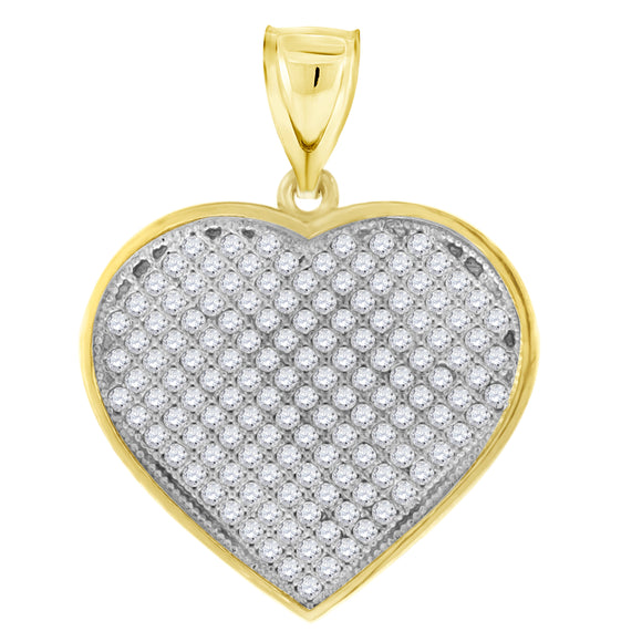 10kt Gold Two-tone Cubic-zirconia Womens Ht:30.6mm x W:23.1mm Heart Charm Pendant