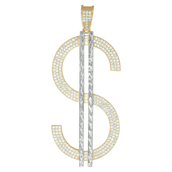 10kt Two-Tone Gold Mens Cubic-Zirconia Gambling Dollar Sign Charm Pendant