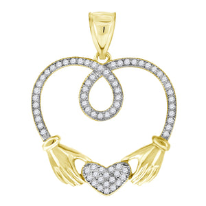 10kt Gold Two-tone Cubic-zirconia Womens Claddagh Ht:35.7mm x W:28.6mm Heart Charm Pendant