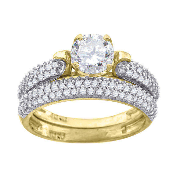 14kt Two-tone Gold Womens CZ Duo Center Stone White SZ7 Wedding Engagement Bridal Set Band Ring