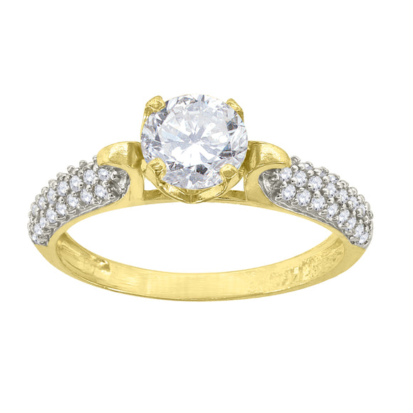 14kt Gold Womens Two-tone CZ Clustered Sides Center White Stone Wedding Engagement Band Ring