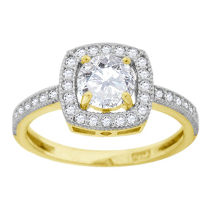 14kt Gold Womens Two-tone CZ Square Halo Center White Stone Wedding Engagement Band Ring