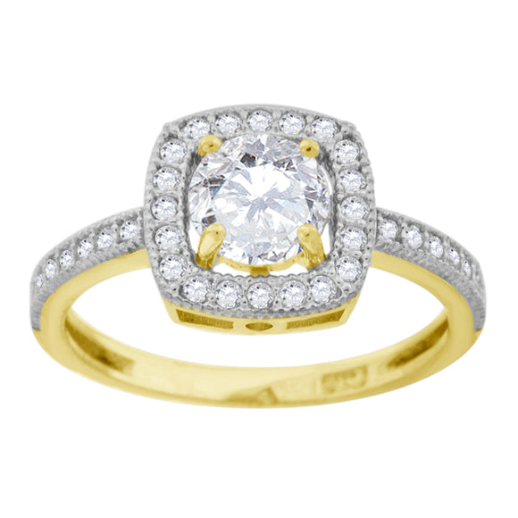 14kt Gold Womens Two-tone CZ Square Halo Center White Stone Wedding Engagement Band Ring