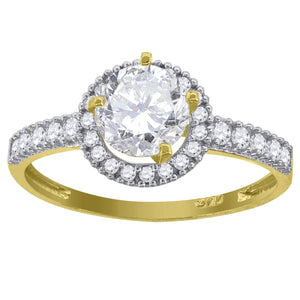 14kt Gold Womens Two-tone CZ Halo Round Center Stone White Wedding Engagement Band Ring
