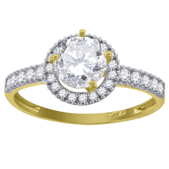 14kt Gold Womens Two-tone CZ Halo Round Center Stone White Wedding Engagement Band Ring
