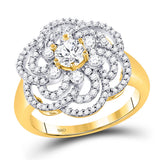 10kt Yellow Gold Womens Round Diamond Flower Solitaire Fashion Ring 1 Cttw