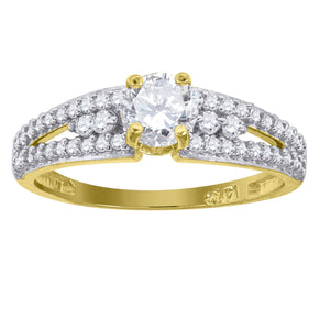 14kt Gold Womens Two-tone CZ Center White Stone Wedding Engagement Band Ring